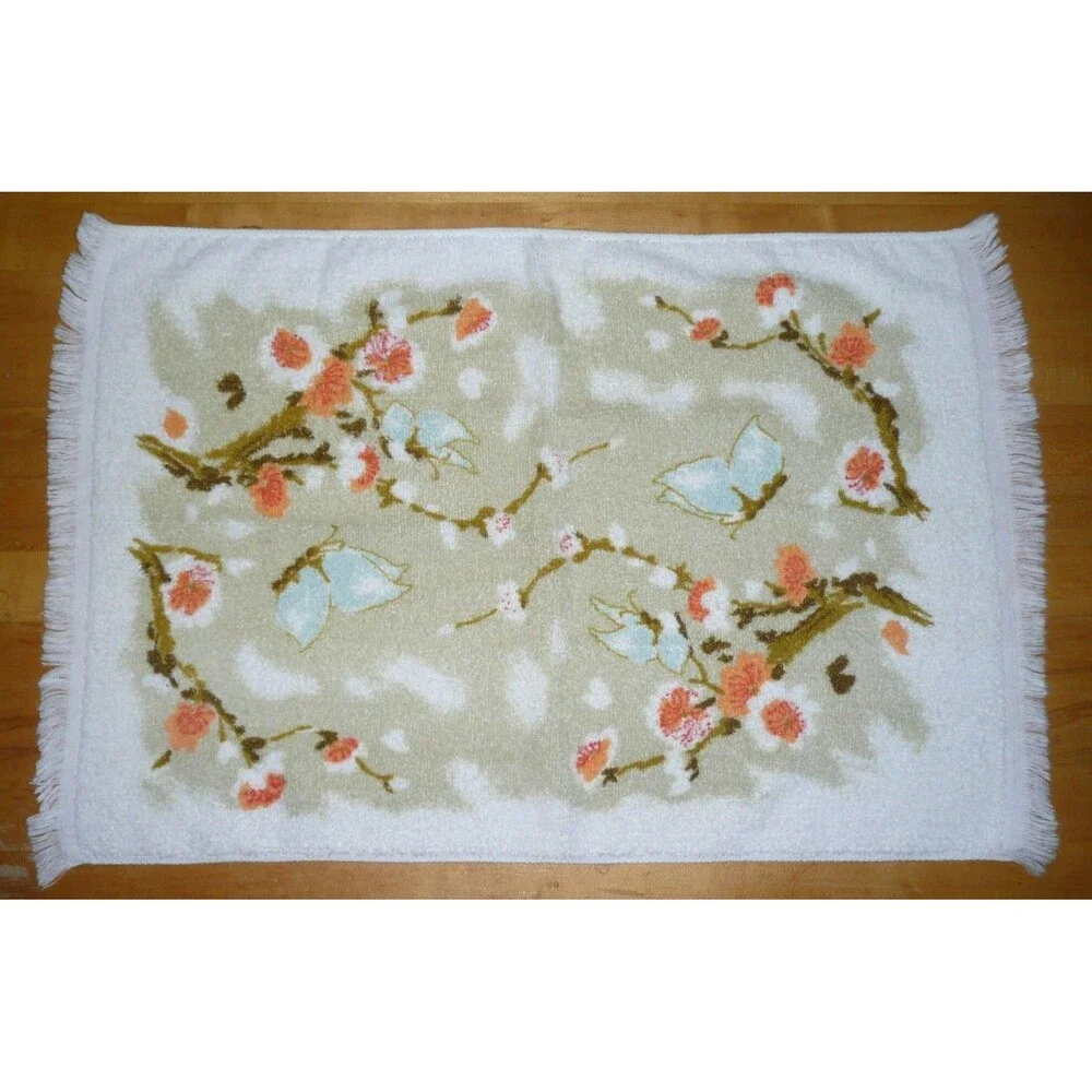 VTG set Leshner Cotton Bath + Head Towel Butterfly Floral Branches Butterflies